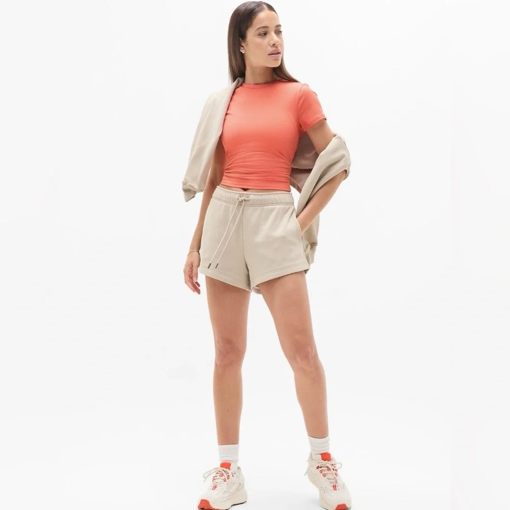 NWOT Athleta Signature Rib Crop Tee | Orange Haze | Size Medium - Picture 2 of 9